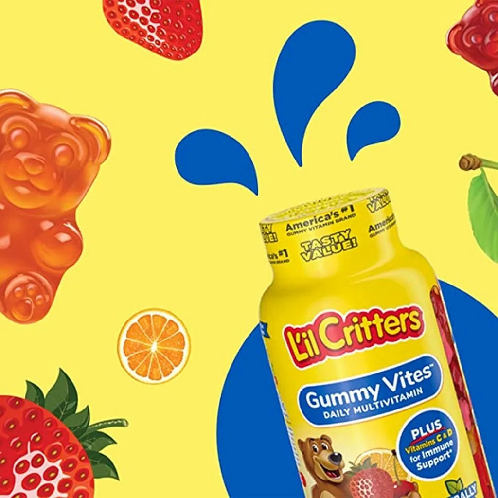 مکمل پاستیلی میوه ای کودکان لیل کریترز Lil Critters vita fusion حاوی ویتامین سی زینک پلاس ویتامین دی
