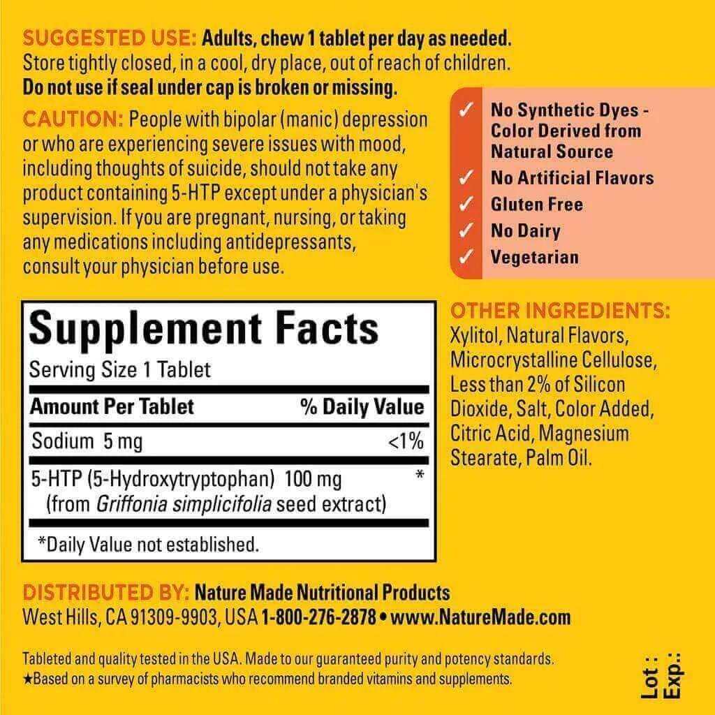 مکمل ضد افسردگی 5-HTP نیچر مید 100mg جویدنی ترشح سروتونین طبیعی