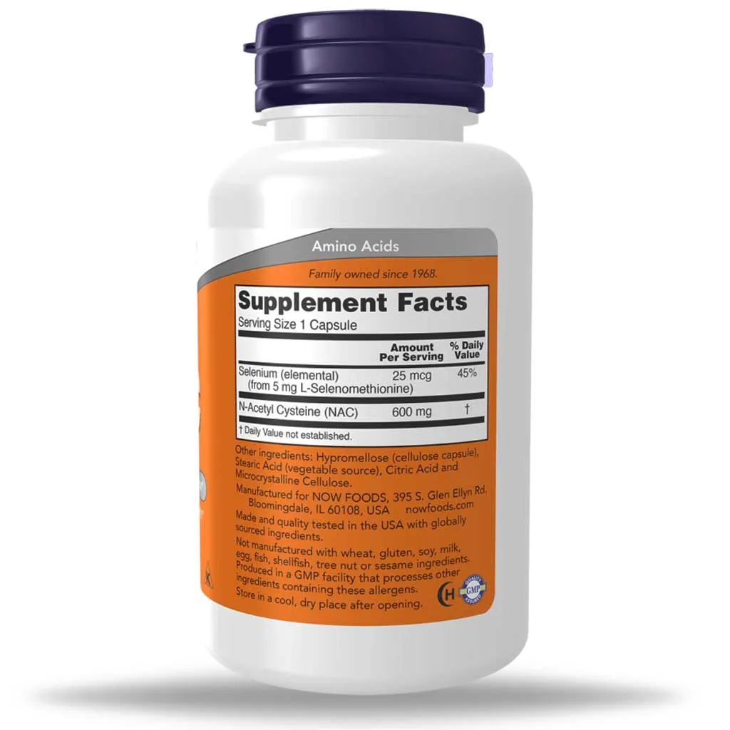 مکمل تخصصی NAC برند NOW دوز 600mg حاوی سلنیوم