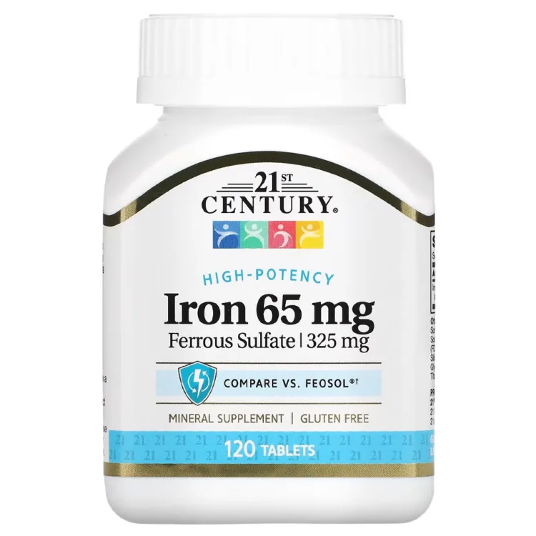 مکمل آهن 65mg آمریکا 21 CENTURY درمان کم خونی 120 عددی