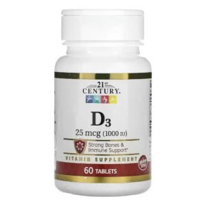 مکمل ویتامین D3 دوز 1000 برند 21CENTURY تعداد 60تایی د3