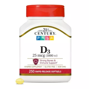 مکمل ویتامین D3 دوز 1000 برند 21century تعداد 250