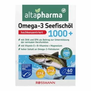 کپسول امگا3 دوز1000 آلتا فارما منبع غنی روغن ماهی اسید فولیک منیزیم 60عددی