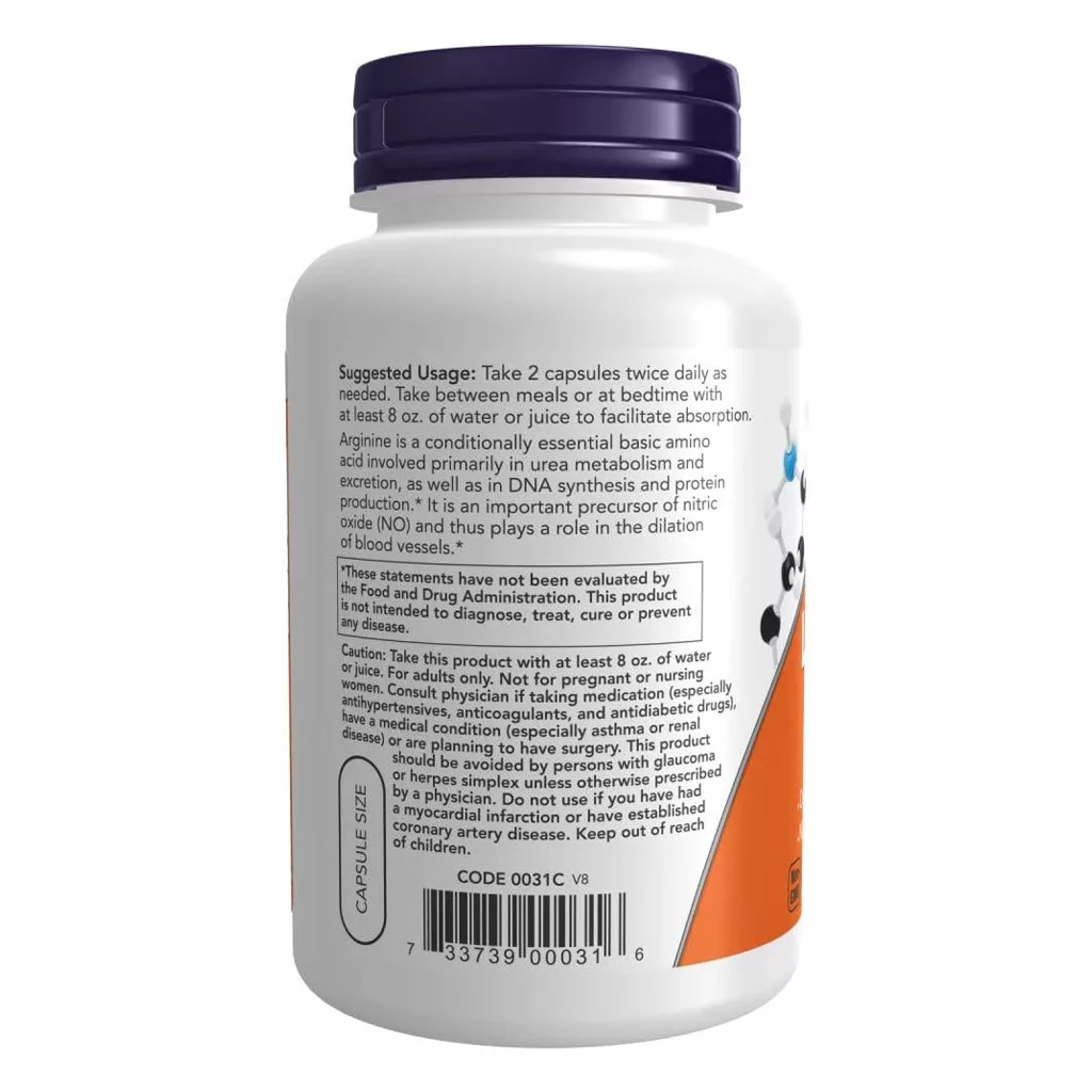 مکمل L-Arginine نو NOW آرژنین دوز 500mg تعداد 250تایی